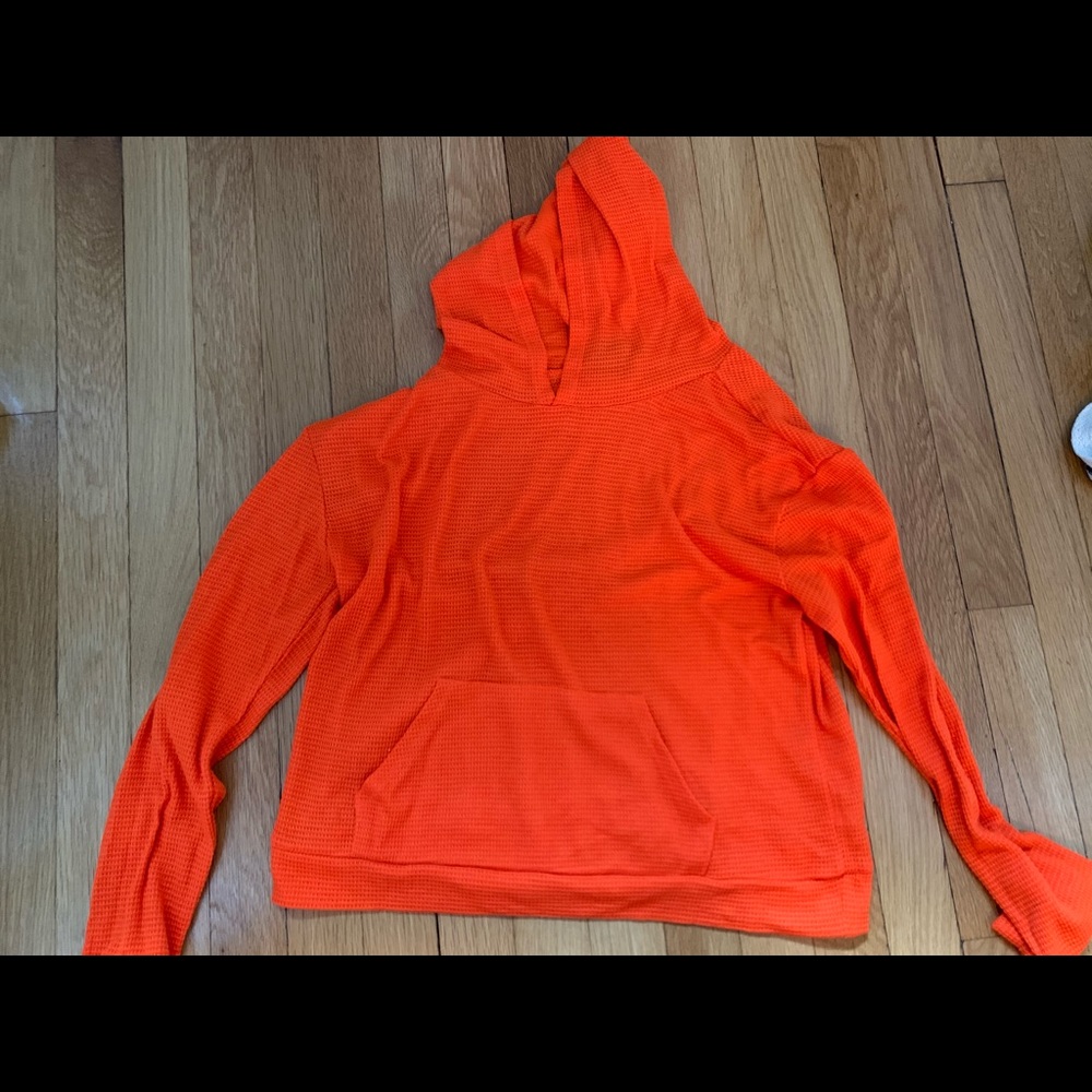 Bright orange, waffle material long sleeve hoodie